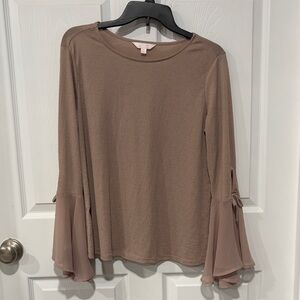 LC Lauren Conrad Taupe Bell-Sleeve Long Sleeve Top